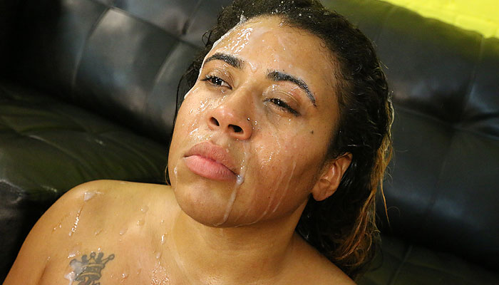Latina whore Miguelina Acosta gets a rough throat fucking on Latina Throats